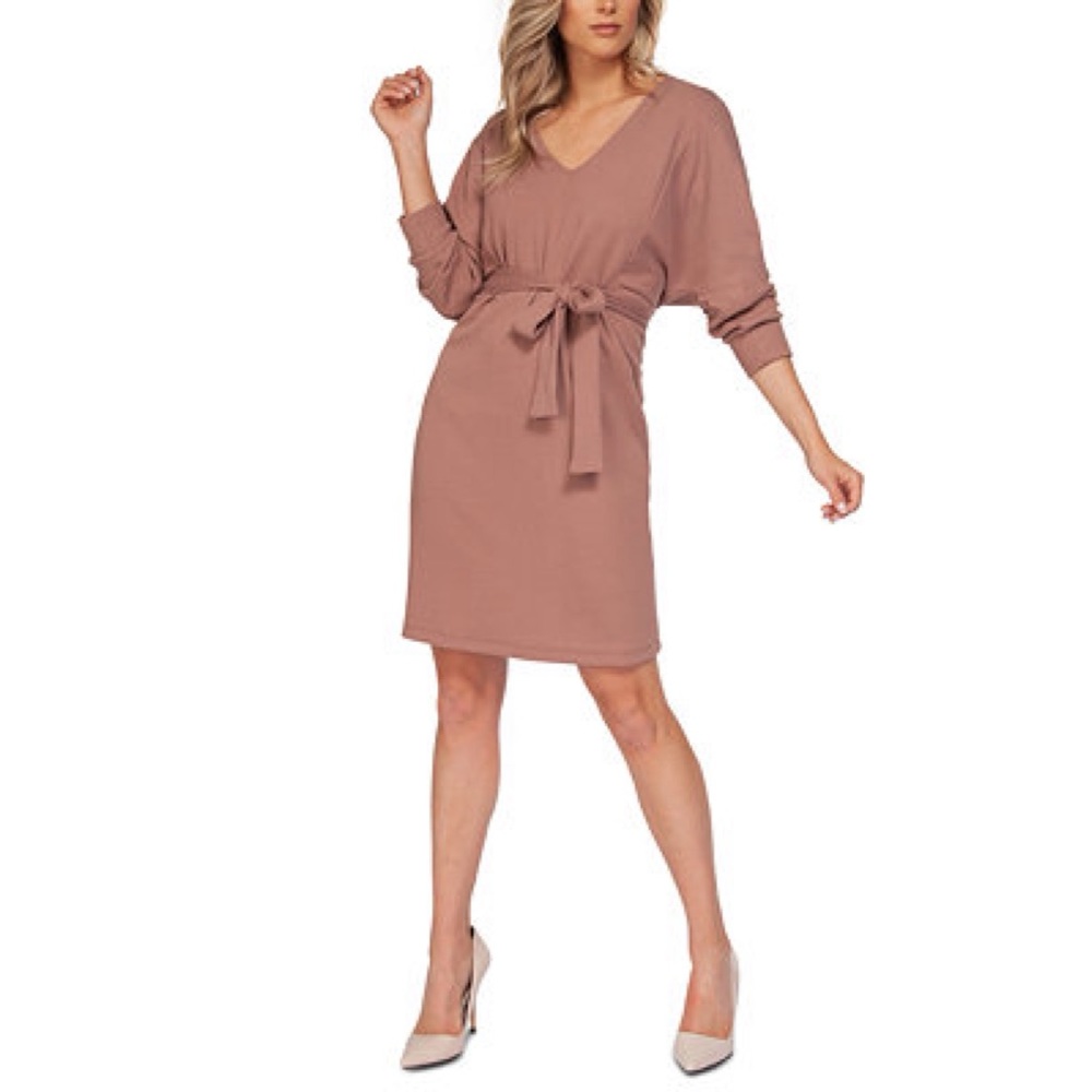 *NWT* Black Tape NYE Holiday Preppy Chic Dolman-Sleeve Ribbed Midi Dress Taupe